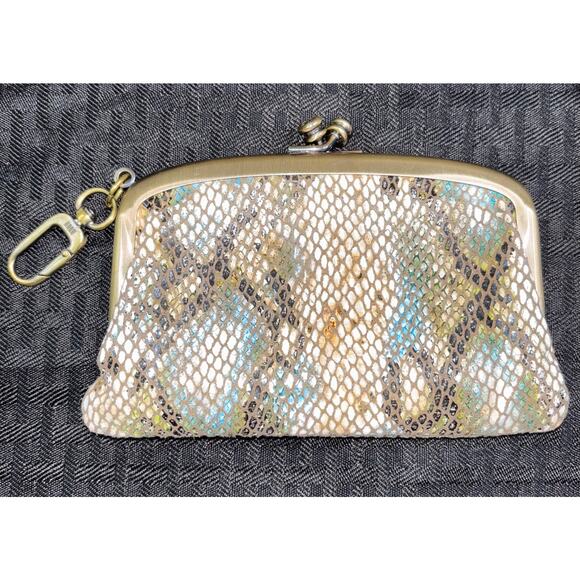 Hobo Lana "Garden Snake" Leather Change Coin Purse 2 Attached Key Chain Wallet - Picture 1 of 4